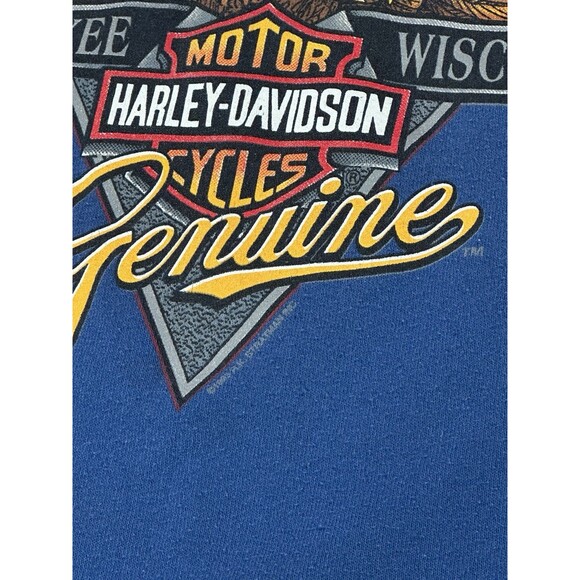 Vintage Harley Davidson 90s Quarter Zip Crewneck Blue Large Sweatshirt Milwaukee - Picture 5 of 15